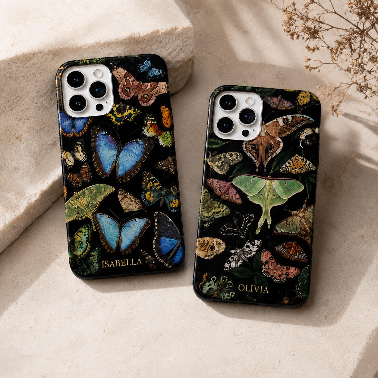 Dark Botanical Butterfly iPhone Case, Colorful Moth Nature Phone Cover