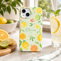Custom Watercolor Citrus iPhone Case, Personalized Summer Name Phone Cover
