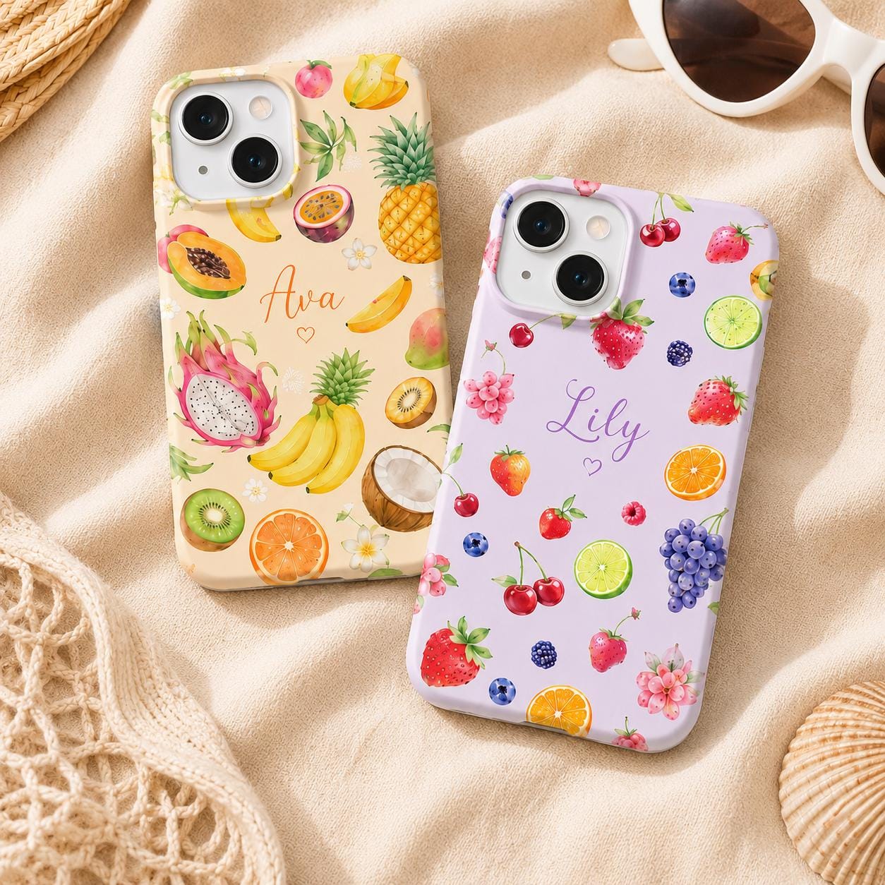 Custom Watercolor Citrus iPhone Case, Personalized Summer Name Phone Cover