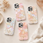 Custom Pearl iPhone Case, Pink Marble Gold Kintsugi Name Personalized