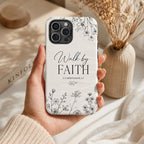 Christian Floral Phone Case, Walk By Faith Bible Verse iPhone Case