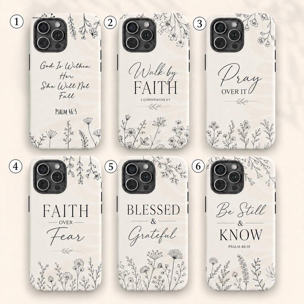 Christian Floral Phone Case, Walk By Faith Bible Verse iPhone Case