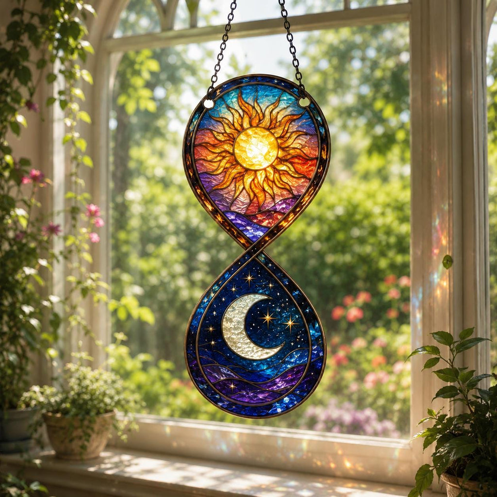 Personalized Sun Moon Suncatcher, Celestial Wavy Acrylic Window Hanging, Boho Decor - product image 4