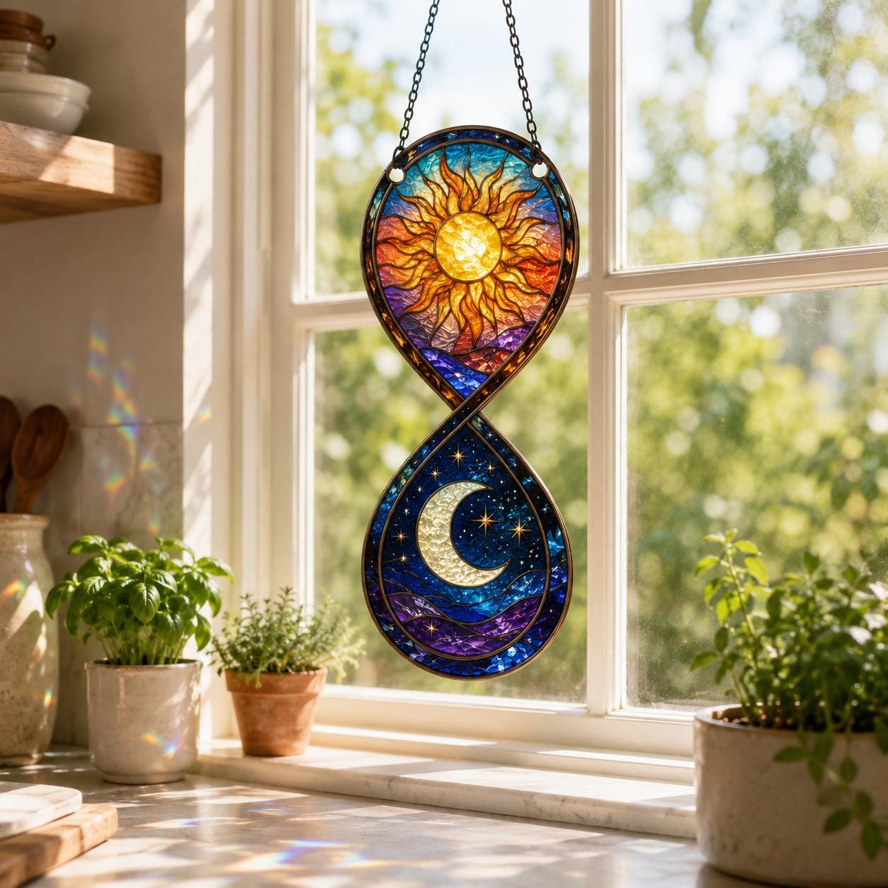 Personalized Sun Moon Suncatcher, Celestial Wavy Acrylic Window Hanging, Boho Decor - product image 7