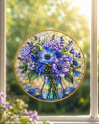 Blue Wildflower Stained Glass Suncatcher – product photo 10