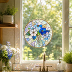 Personalized Blue Flower Stained Glass Suncatcher – product photo 5