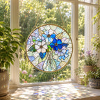 Personalized Blue Flower Stained Glass Suncatcher – product photo 6