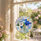 Personalized Blue Flower Stained Glass Suncatcher – product photo 7