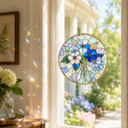 Personalized Blue Flower Stained Glass Suncatcher – product photo 8