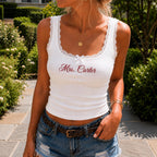 Personalized Mrs Camisole, Embroidered Lace Trim Tank Top, Custom Bridal Honeymoon Gift