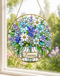 Personalized Wildflower Stained Glass Suncatcher, Custom Name Floral Window Hanging, Golden Frame Decor - product image 1