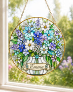 Personalized Wildflower Stained Glass Suncatcher – main product view