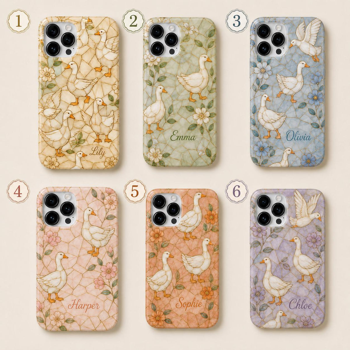 Custom Goose Phone Case, Personalized Duck iPhone Case, Cottagecore Gold Floral Name Case Gift