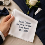 Personalized Groom Handkerchief, Custom Embroidered Wedding Handkerchief, Gift From Bride To Groom