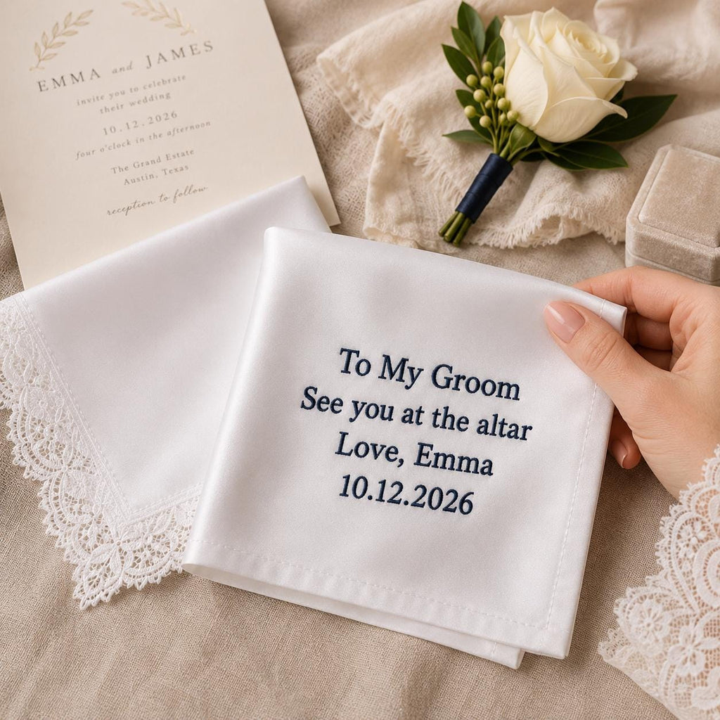 Personalized Groom Handkerchief, Custom Embroidered Wedding Handkerchief, Gift From Bride To Groom