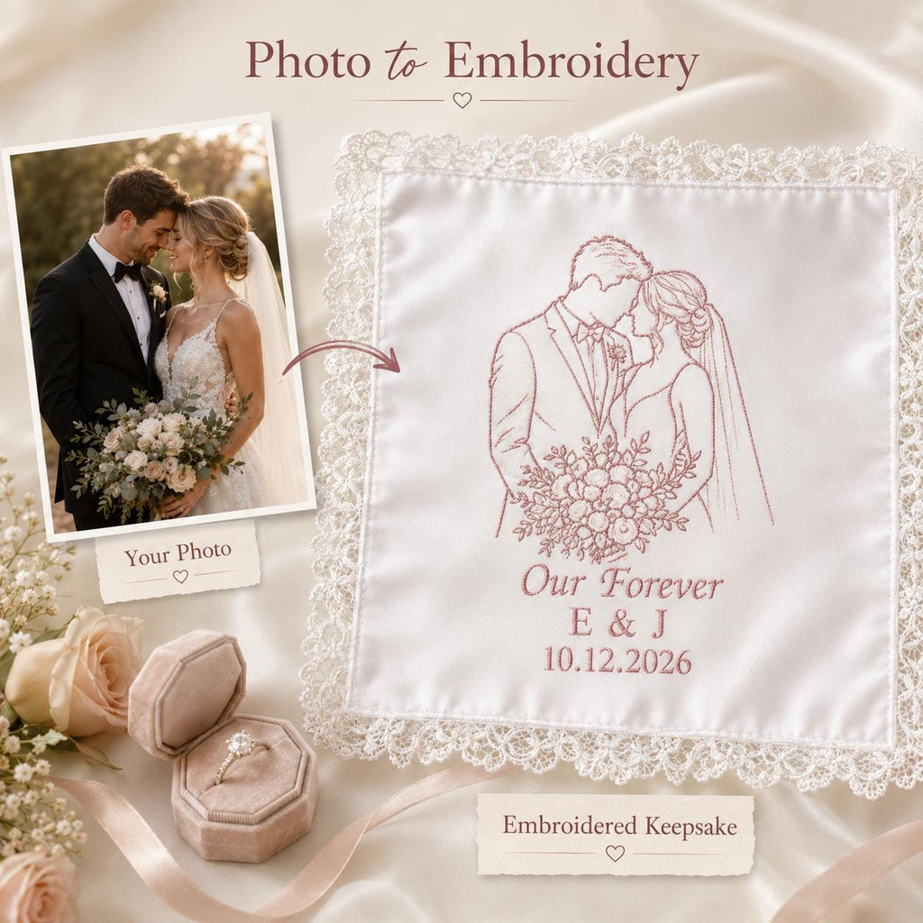 Personalized Photo Embroidered Handkerchief, Custom Wedding Hanky, Bride Groom Keepsake Gift