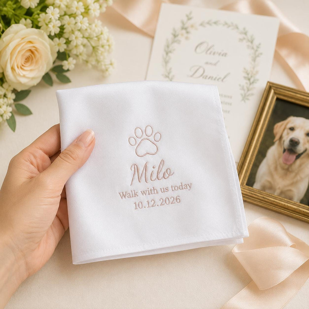 Personalized Pet Memorial Handkerchief, Custom Embroidered Wedding Hanky, Dog Remembrance Keepsake
