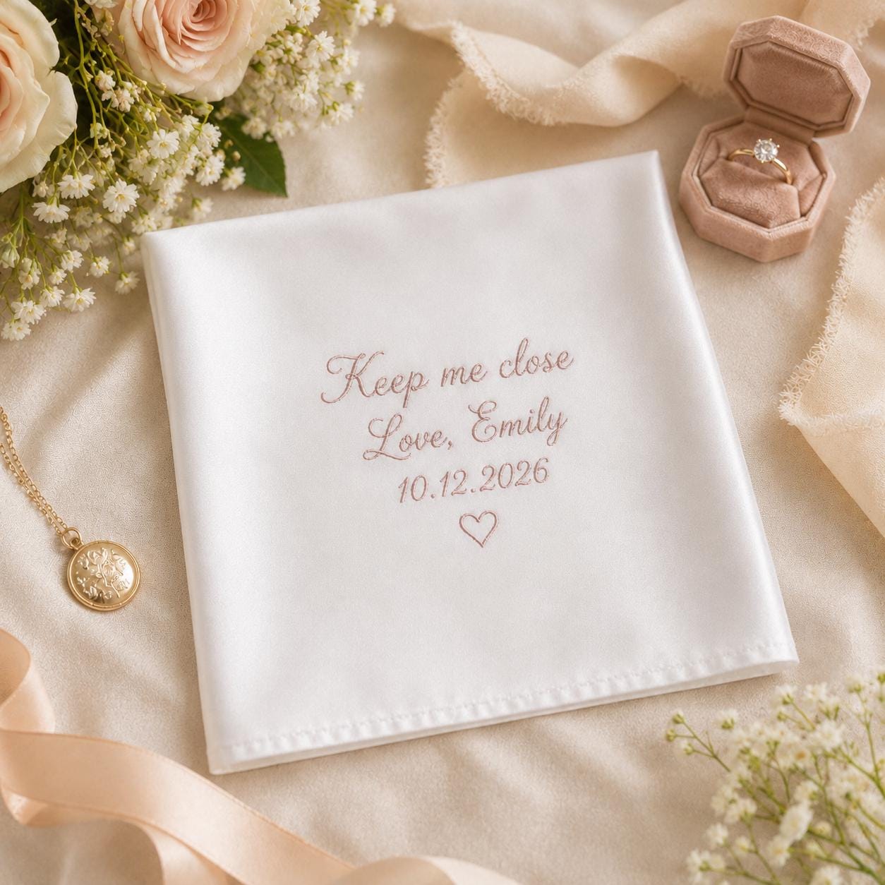 Personalized Bride Handkerchief, Custom Embroidered Wedding Hanky, Keepsake Gift From Bride