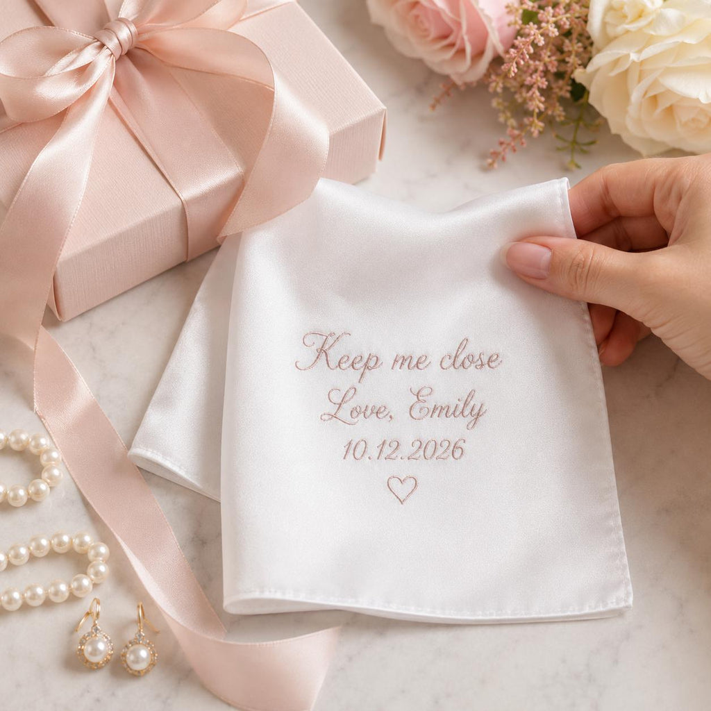 Personalized Bride Handkerchief, Custom Embroidered Wedding Hanky, Keepsake Gift From Bride