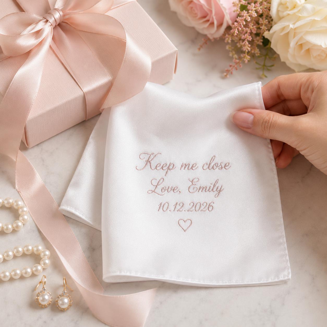 Personalized Bride Handkerchief, Custom Embroidered Wedding Hanky, Keepsake Gift From Bride