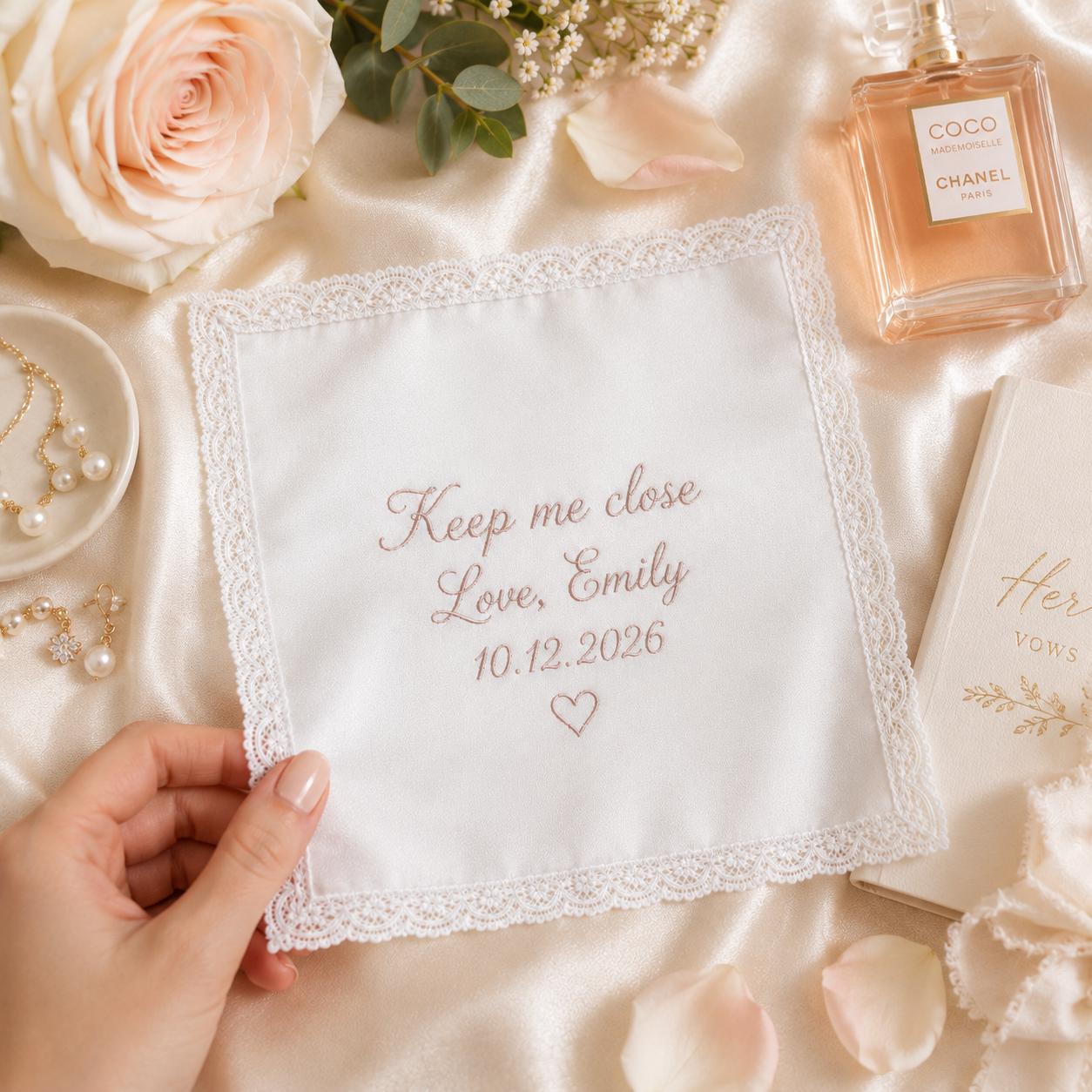 Personalized Bride Handkerchief, Custom Embroidered Wedding Hanky, Keepsake Gift From Bride