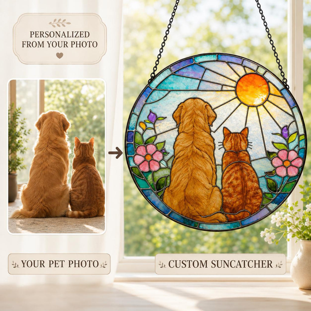 Custom Dog Cat Suncatcher, Stained Glass Pet Ornament, Mom Gift - product image 1