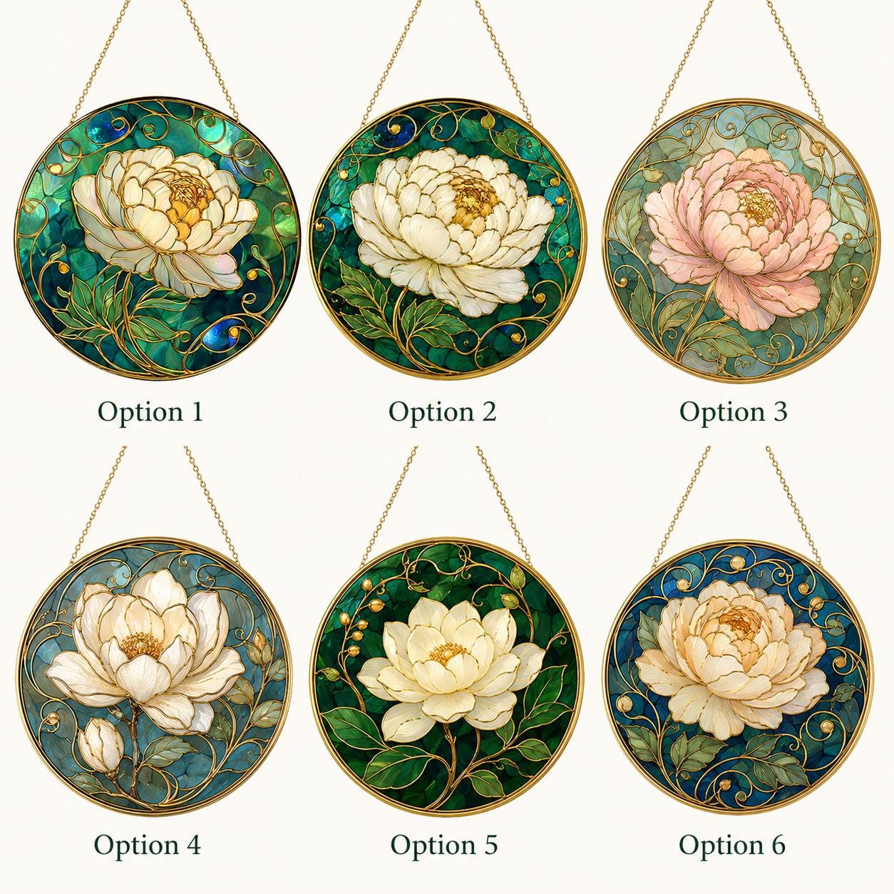 Peony Stained Glass Suncatcher – Art Nouveau Floral Window Hanging – Luxury Home Decor - product image 2