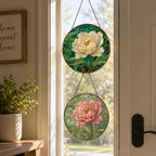 Peony Stained Glass Suncatcher – Art Nouveau Floral Window Hanging – Luxury Home Decor – product photo 9