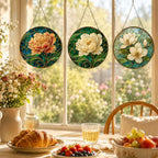 Peony Stained Glass Suncatcher – Art Nouveau Floral Window Hanging – Luxury Home Decor – product photo 3