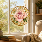 Peony Stained Glass Suncatcher – Art Nouveau Floral Window Hanging Home Decor – product photo 7