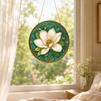 Peony Stained Glass Suncatcher – Art Nouveau Floral Window Hanging Home Decor – product photo 10