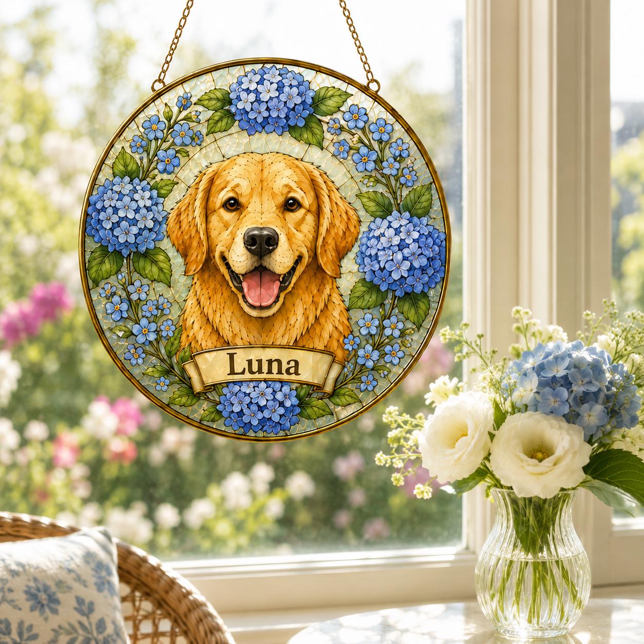 Custom Pet Portrait Glass Suncatcher, Dog Memorial Gift - product image 4