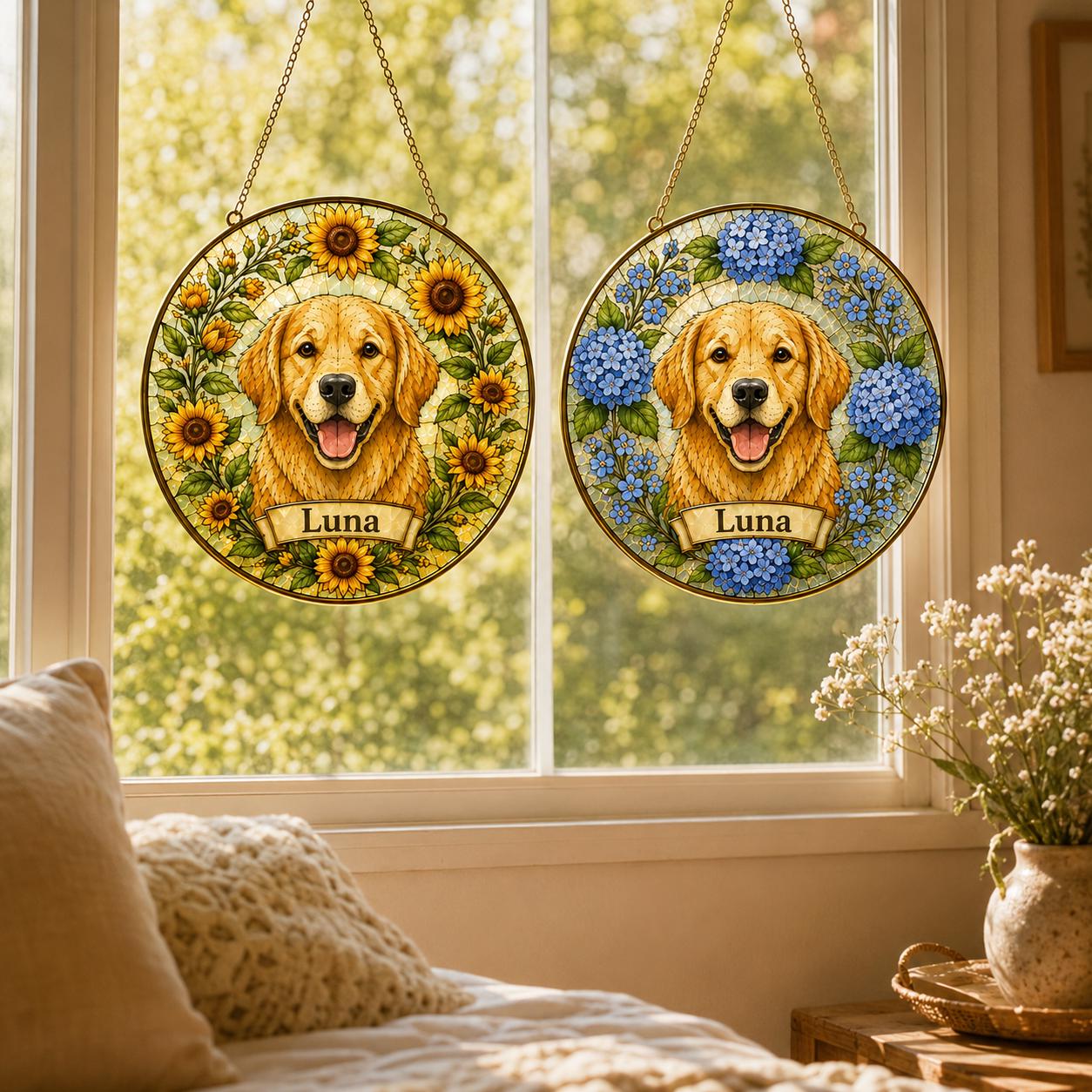 Custom Pet Portrait Glass Suncatcher, Dog Memorial Gift - product image 6