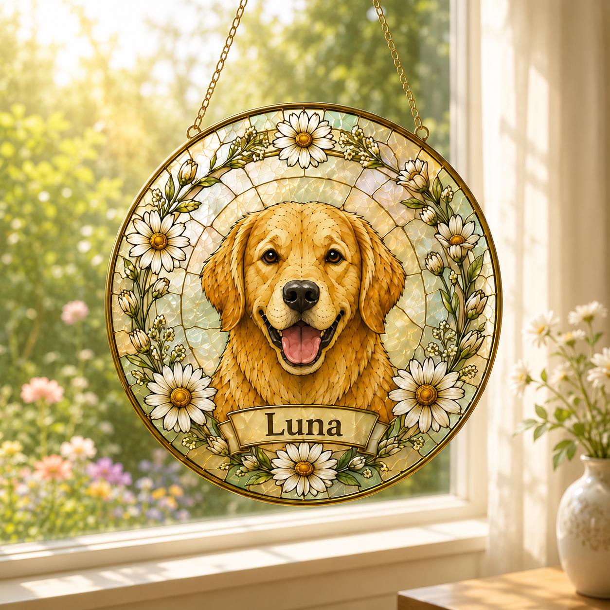 Custom Pet Portrait Glass Suncatcher, Dog Memorial Gift - product image 7