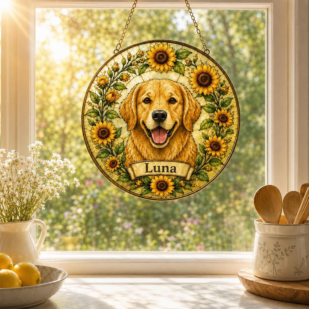Custom Pet Portrait Glass Suncatcher, Dog Memorial Gift - product image 9