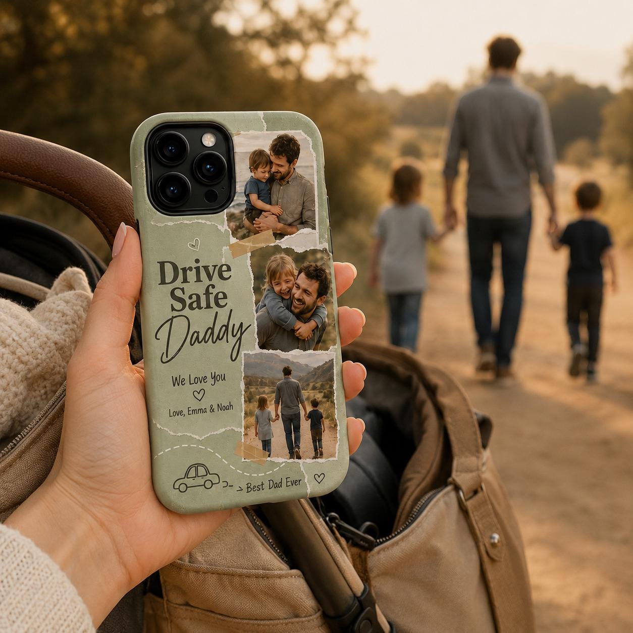 Drive Safe Daddy Photo Phone Case, Personalized Dad Photo Collage Case, Custom Father’s Day Gift