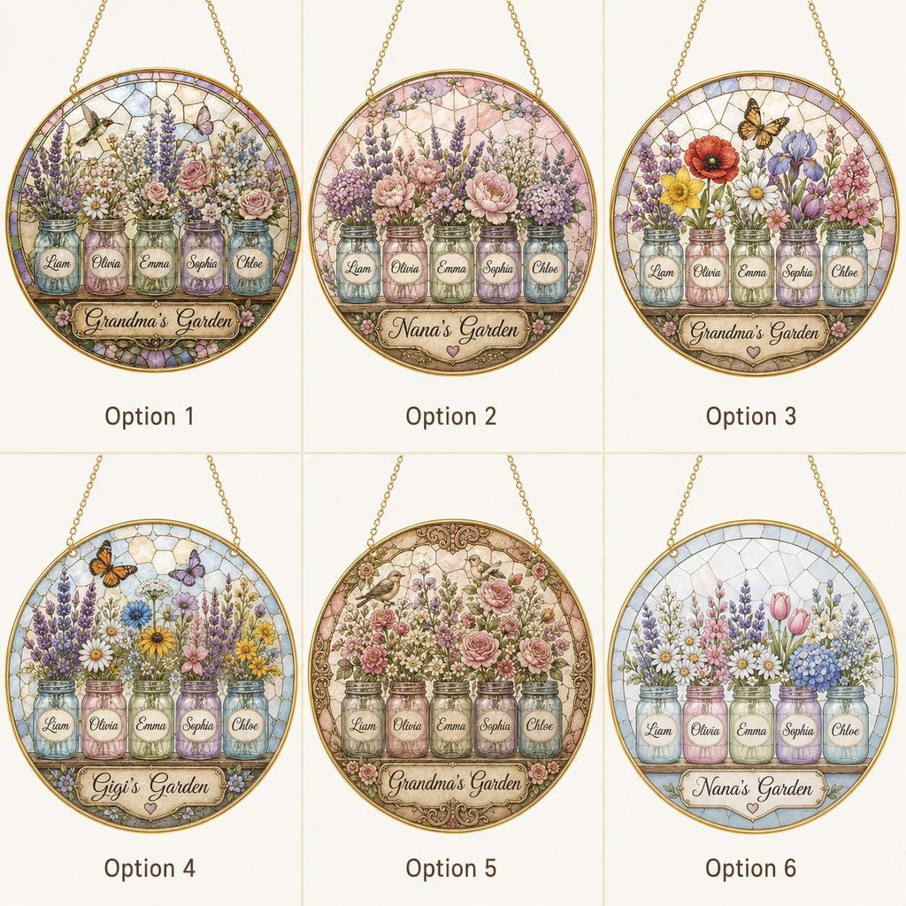 Personalized Grandma’s Garden Stained Glass Suncatcher, Custom Grandkids Names Birth Flower Window - product image 3