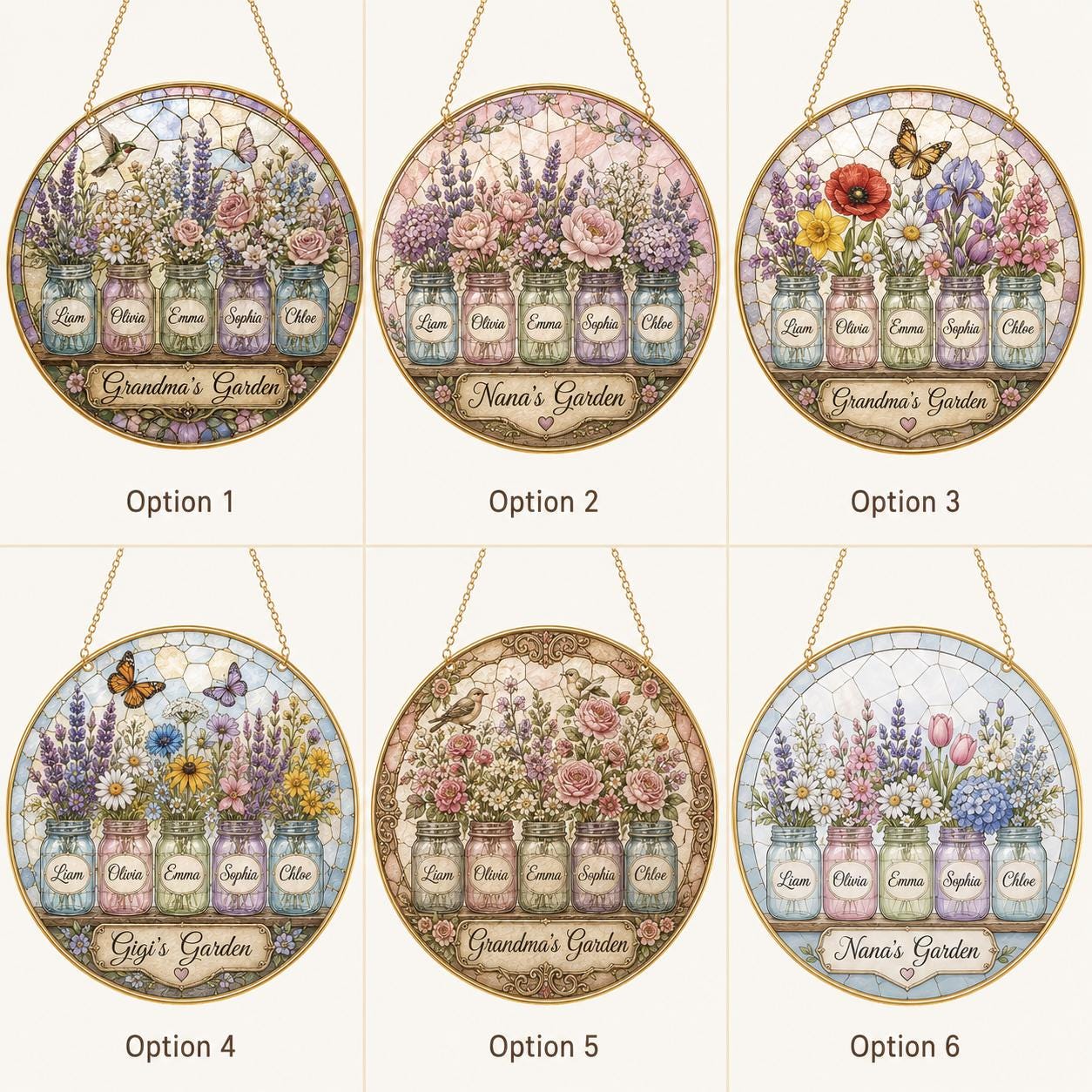 Personalized Grandma’s Garden Stained Glass Suncatcher, Custom Grandkids Names Birth Flower Window - product image 3