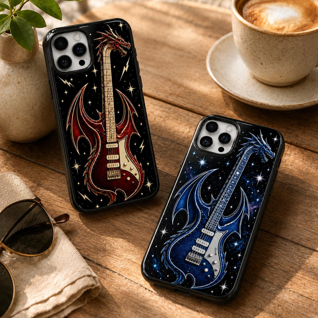 Dragon Guitar Phone Case, Rock Music iPhone Case, Red Electric Guitar Tough Case Gift