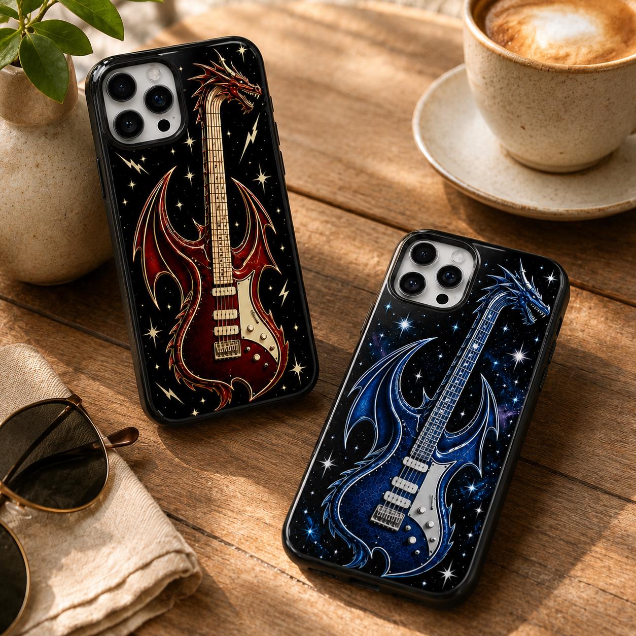 Dragon Guitar Phone Case, Rock Music iPhone Case, Red Electric Guitar Tough Case Gift