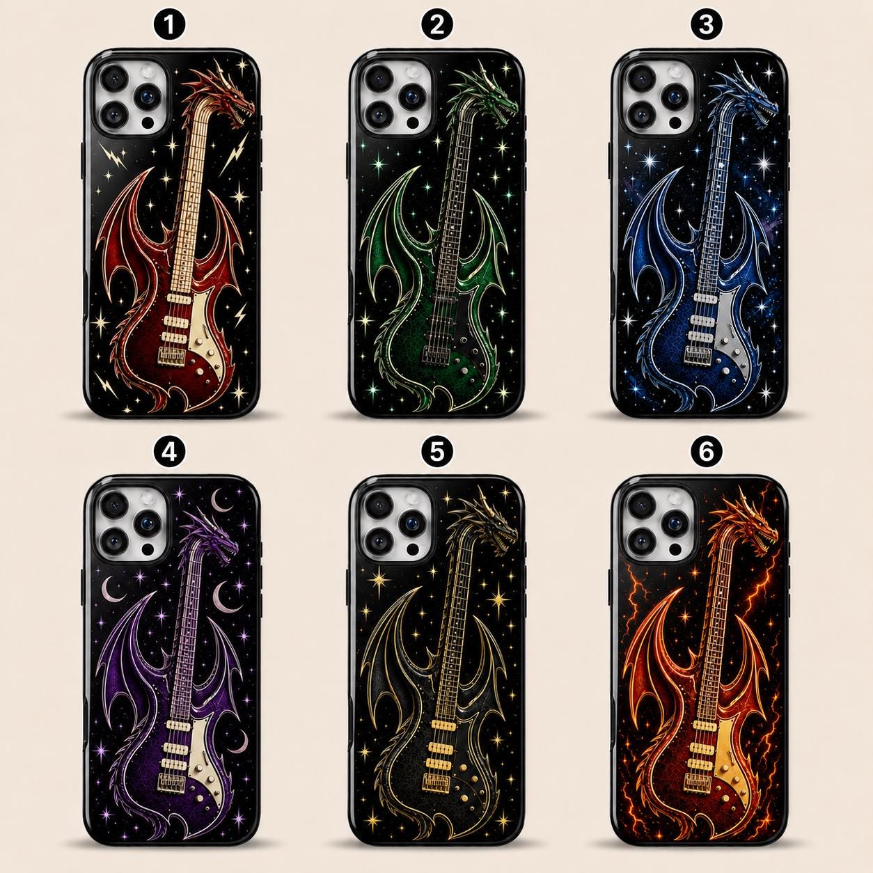 Dragon Guitar Phone Case, Rock Music iPhone Case, Red Electric Guitar Tough Case Gift