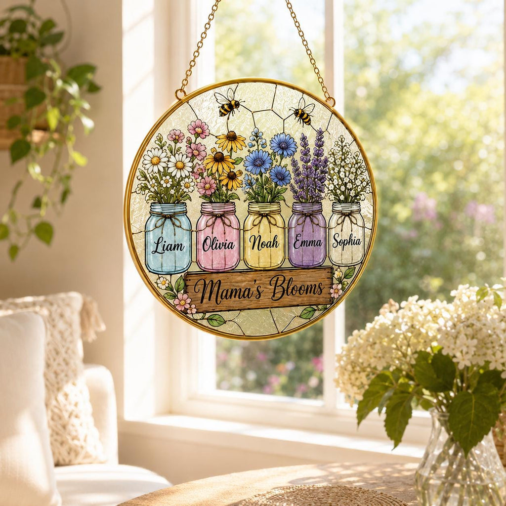 Personalized Mom’s Garden Stained Glass Suncatcher, Custom Kids Names Birth Flower Window Hanging - product image 9