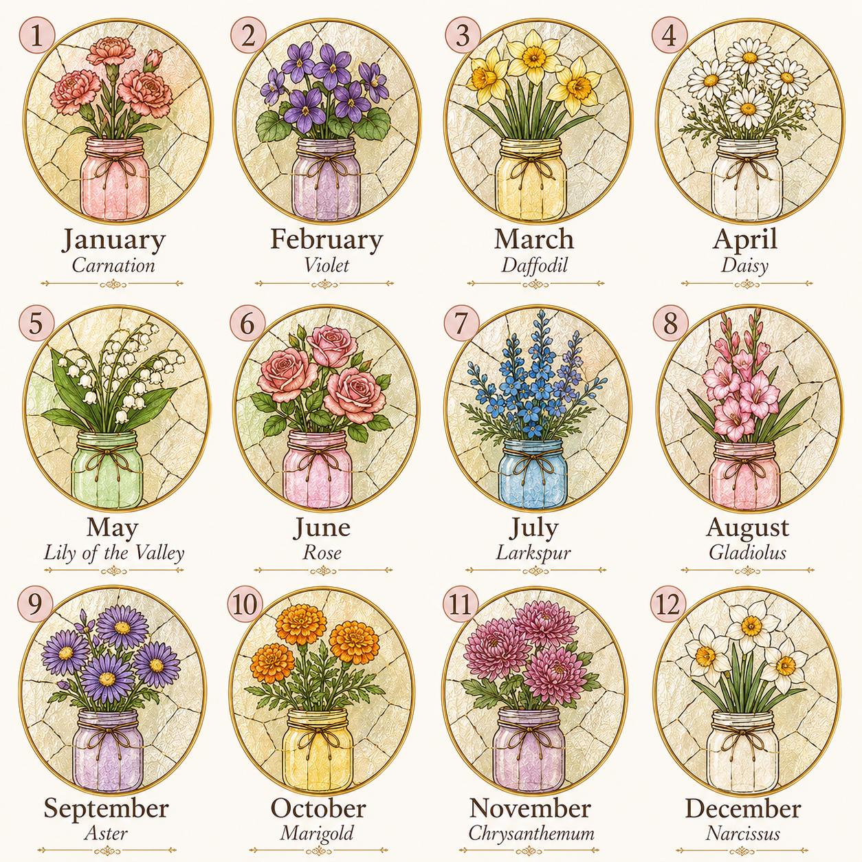 Personalized Mom’s Garden Stained Glass Suncatcher, Custom Kids Names Birth Flower Window Hanging - product image 2