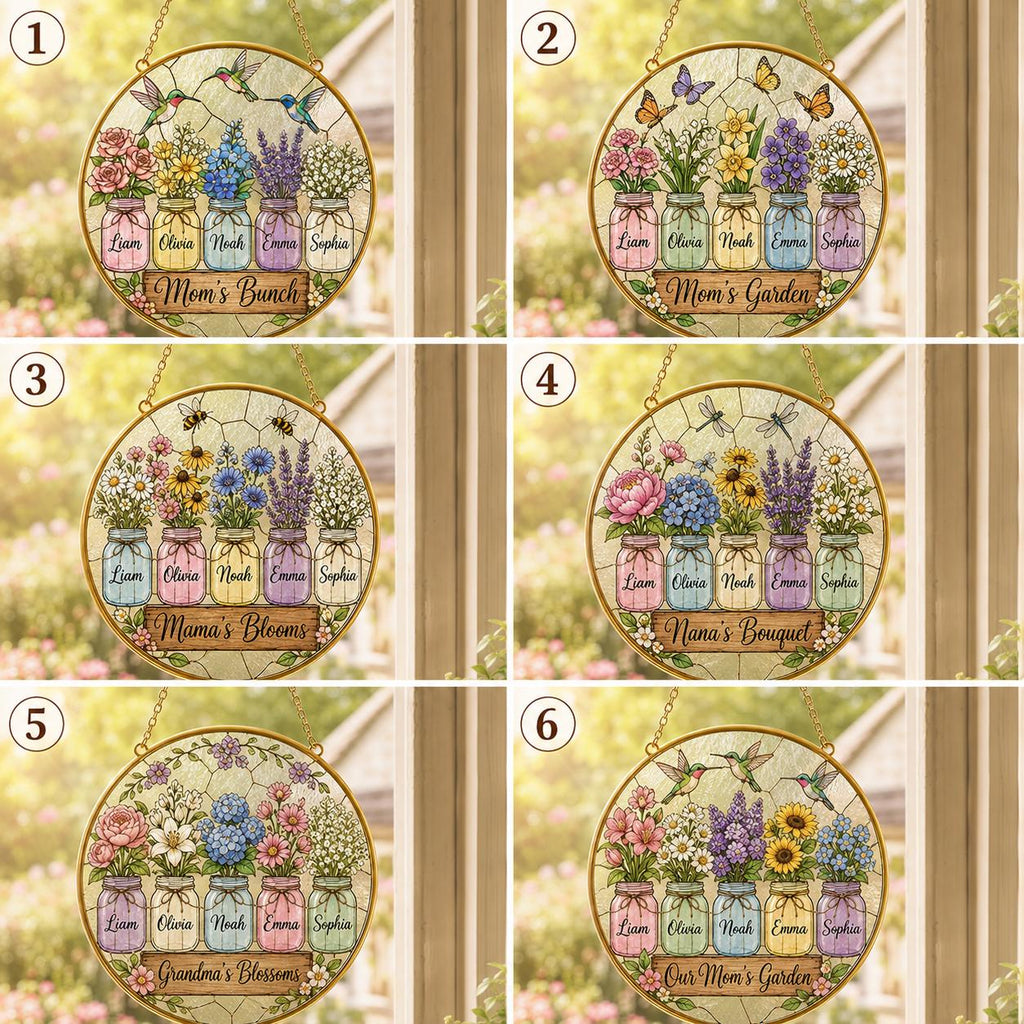 Personalized Mom’s Garden Stained Glass Suncatcher, Custom Kids Names Birth Flower Window Hanging - product image 3