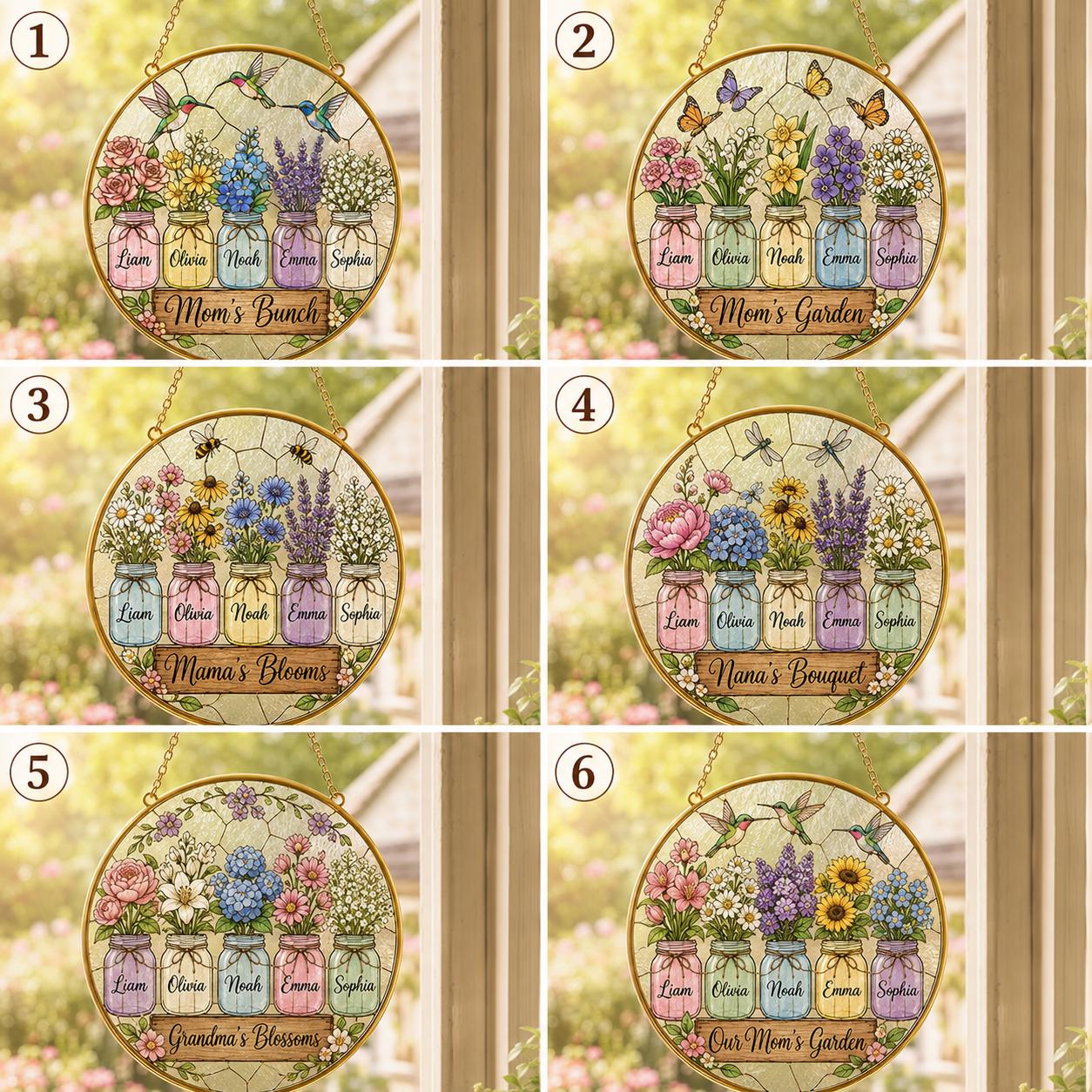 Personalized Mom’s Garden Stained Glass Suncatcher, Custom Kids Names Birth Flower Window Hanging - product image 3