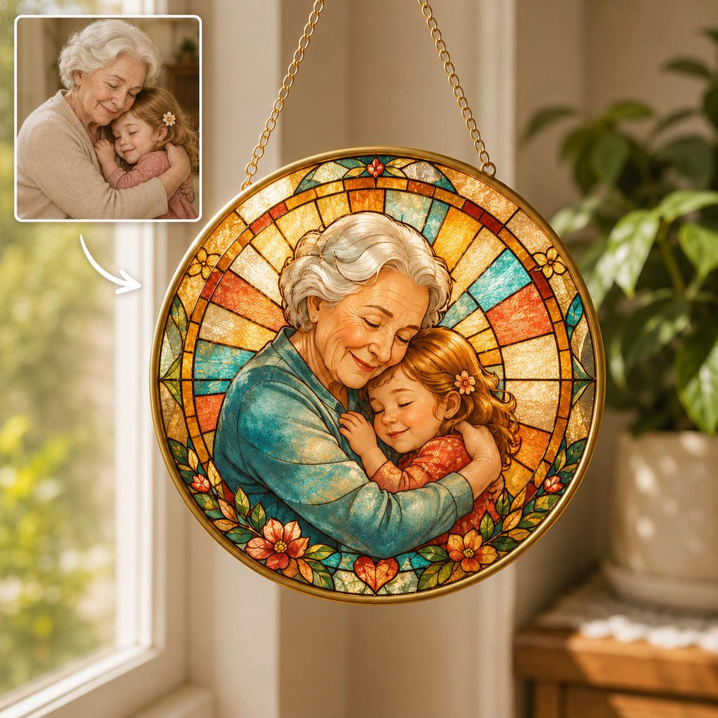Custom Photo Stained Glass Suncatcher, Personalized Family Portrait Gift - product image 1