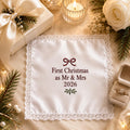Personalized Christmas Handkerchief, Custom Embroidered Wedding Hanky, First Christmas Mr And Mrs Gift