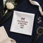 Personalized Christmas Handkerchief, Custom Embroidered Wedding Hanky, First Christmas Mr And Mrs Gift