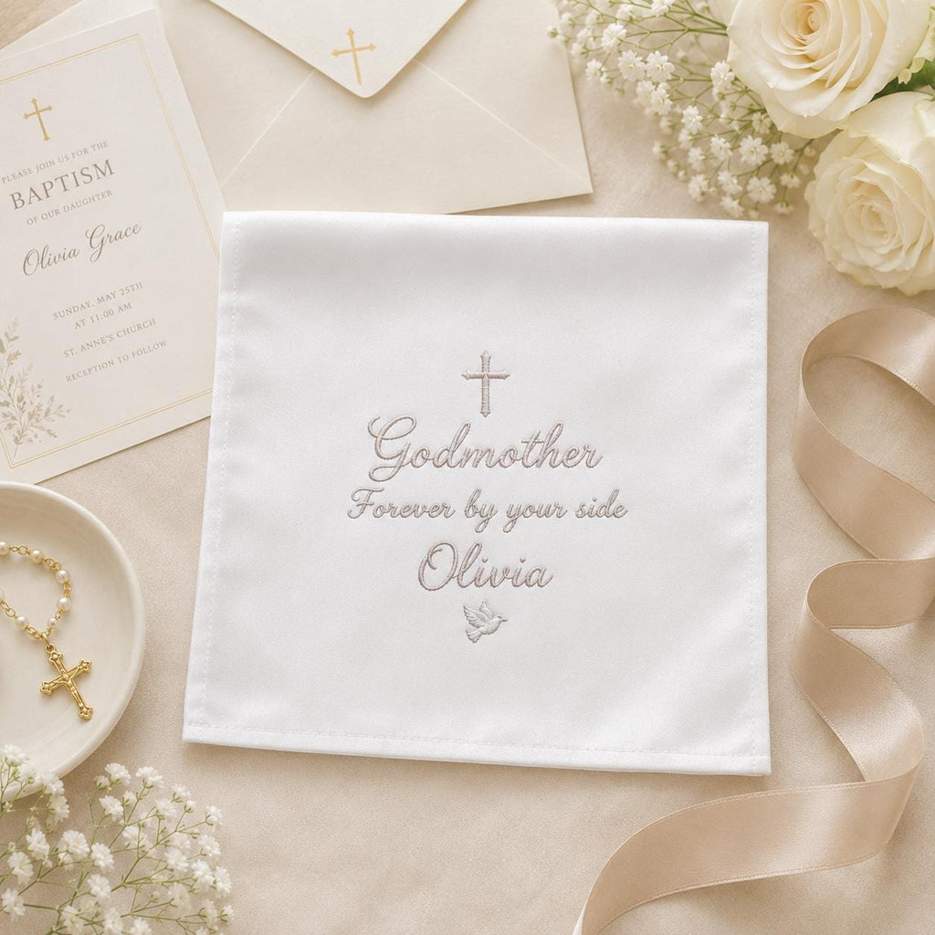 Personalized Godmother Handkerchief, Custom Embroidered Baptism Hanky, Godmother Keepsake Gift