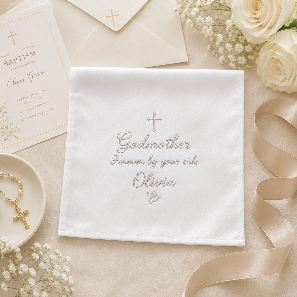 Personalized Godmother Handkerchief, Custom Embroidered Baptism Hanky, Godmother Keepsake Gift